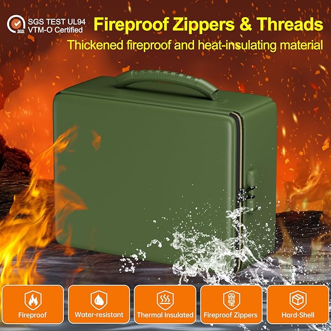 ENGPOW Fireproof Document Box, Hard Fireproof Box with Fireproof Zipper＆Lock, 6400°F Heat Insulated Fireproof Water Resistant