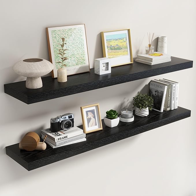 Dreamland 55 Inch Black Floating Shelves for Wall,8 Inch Deep Floating Shelves,55" W x 8" D Wall Shelves for Bedroom,Living R