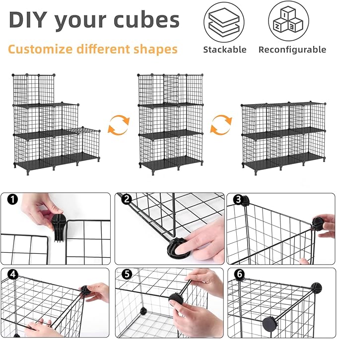AWTATOS Wire Cube Storage Organizer, Closet Organizers and Storage, Metal 6 Cube Storage Shelves Bookshelf, Portable Closet C