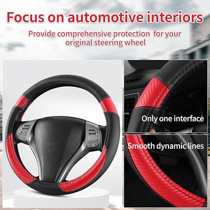 Non-Slip Car Nappa Leather Steering Wheel Cover,Universal Car Accessories Women Men Fit 14" 1/2-15" Suvs/Vans/Sedans/Cars/Tru
