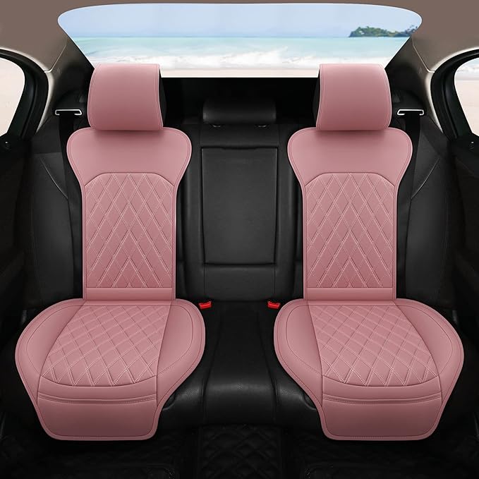 Sanwom Universal Front Leather Car Seat Covers Pink 2 Pcs Luxury Seat Covers, Anti-Slip Waterproof Auto Driver Cushions Fit S