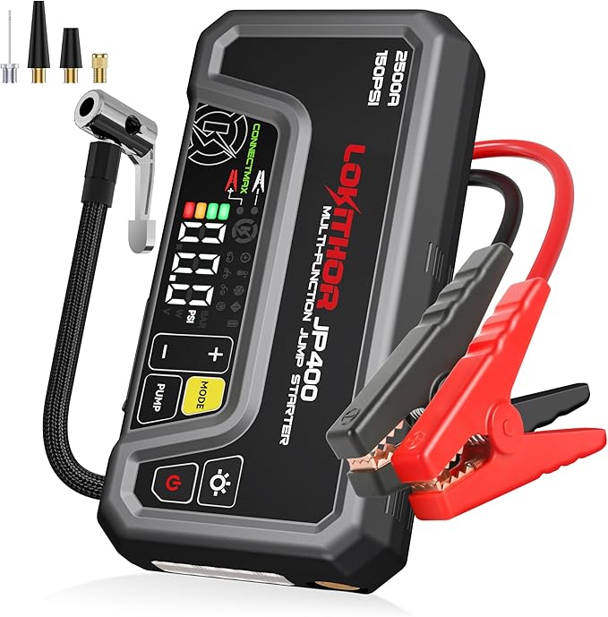 LOKITHOR JP400 Jump Starter with Air Compressor, 2500A 12V Car Battery Jumper Starter Portable (8.5L Gas/6.5L Diesel) with