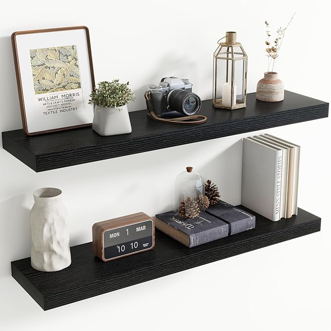 40 Inch Floating Shelves for Wall, 8 Inch Deep Floating Shelf for Storage & Display, Rustic Wall Mounted Shelf with Invisible