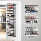 Whitmor 36 Pair Over The Door Shoe Organizer, 12 Tier Hanging Shoe Organizer, Heavy Duty Metal & Mesh Shoe Holder, Hanging Sh