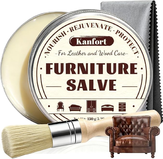 Leather & Furniture Repair Salve, Furniture Salve with Brush for Leather Wood, Leather Conditioner Help Prevent Cracking or F