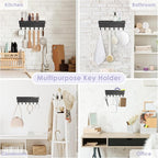 VIS'V Key Holder Wall Mount, Compact Adhesive Key Rack with Tray, 6 Hooks, 2 Mount Options, Black