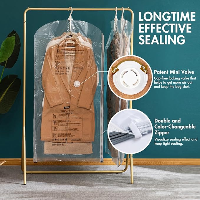 TAILI Hanging Vacuum Sealer Storage Space Saver Bags for Clothing,Travel, Suits and Jackets, Closet Organizers, 6 Pack Jumbo 