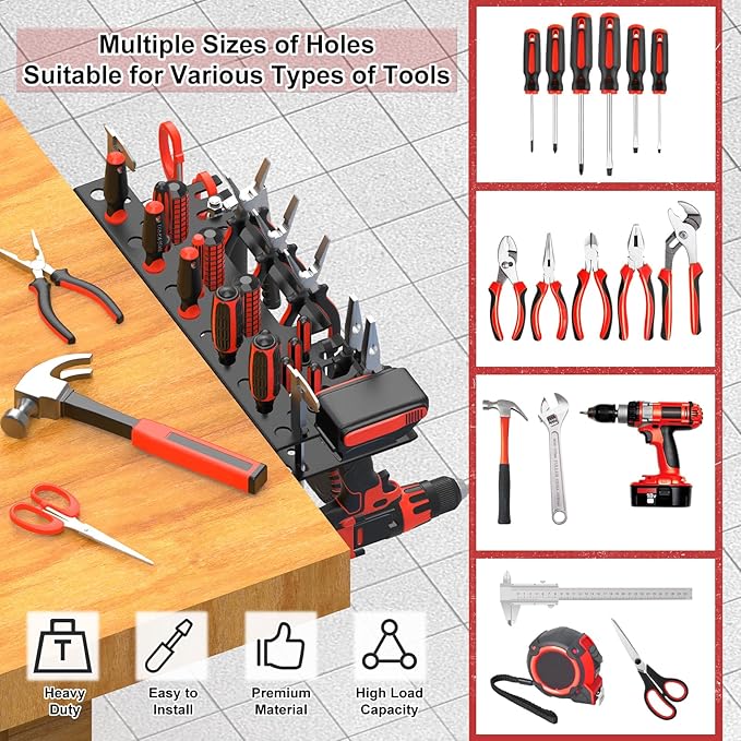 2Pcs Metal Screwdriver Organizer, Wall Mount Plier Organizer Hammer Holder, Hand Tool Storage Rack for Garage Workshop Workbe
