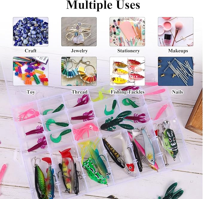 OUTUXED 4 Pack 36 Grids Plastic Bead Organizer Box with Dividers, Clear Craft Tackle Box Parts Storage Containers with Compar