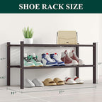 Smiry Shoe Rack, 2 Tier Bamboo Shoe Organizer, Stackable Free Standing Wooden Shoe Storage Shelf for Closet, Entryway, Front 