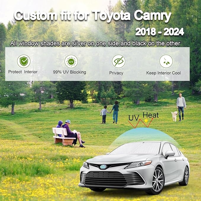 KMF 6pcs Thicken Sun Shades for Toyota Camry 2018-2024 Accessories,Full Window Car Window Covers Sunshade for Windshield Side Rear, UV Block and Blackout Privacy for Camping Outdoor