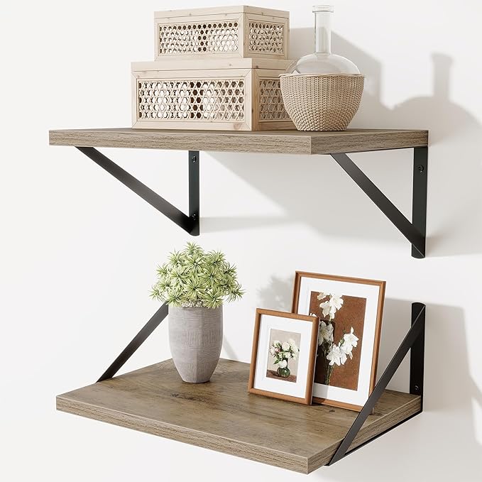 Deep Floating Shelves,16" Wx10 D Floating Shelves for Wall Set of 2,Heavy Duty Wood Floating Shelf with Metal Bracket,Wall Mo