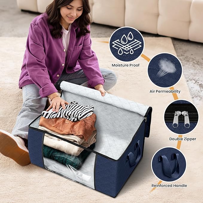 Fab totes Storage Bags,Clothes Blanket Storage Bins Foldable Closet Organizers with Reinforced Handle for Home Dorm Storage a