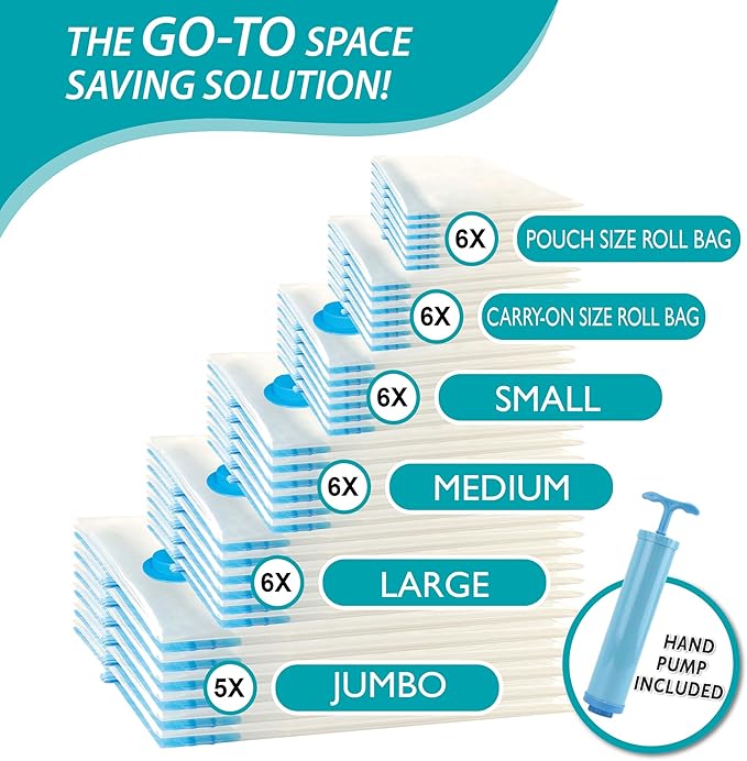 Cozy Essential Vacuum Storage Bags, 80% Compression Vacuum Seal Space Saver Plastic Packaging Bags for Clothes, Blankets, Pil