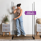 HOLDN’ STORAGE Portable Wardrobe Closet - 50 lb Capacity, Internal Heavy Duty Metal Rod, Zipper & Clear Window, Durable Cloth