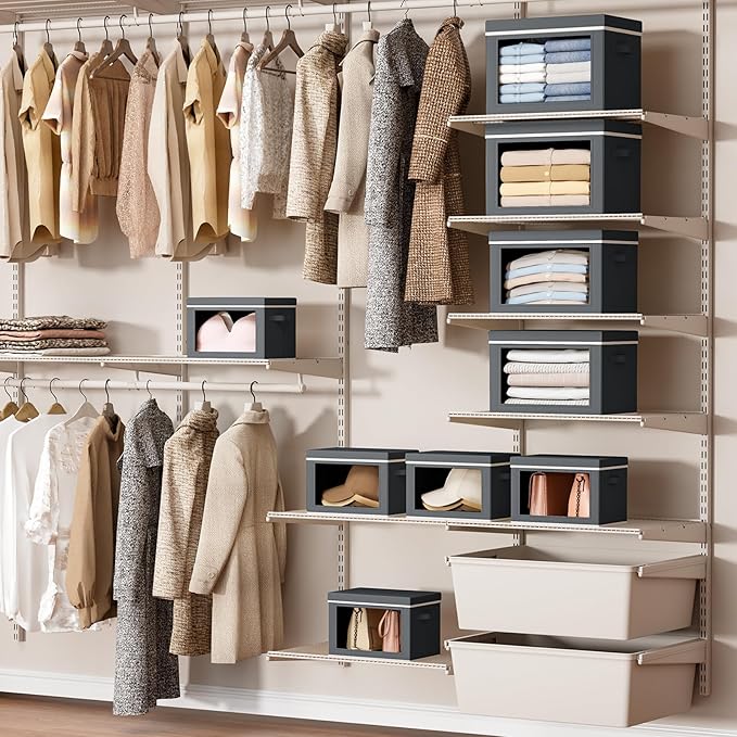 Homsorout Storage Bins with Lids - Small Fabric Organizers with Window, Collapsible Storage Bins for Clothes, Decorative Clos