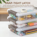 Citylife 3 PCS Plastic Storage Bins with Latching Lids Portable Project Case Clear File Box Stackable Storage Containers for 