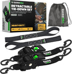 Rhino USA Retractable Ratchet Straps (2-Pack) - 2 Inch x 10 Feet (3,033lb Break Strength) - Heavy Duty Auto Self Retracting Tie Down Straps for Truck, Cargo Trailer, Motorcycle, Rad & More - Black