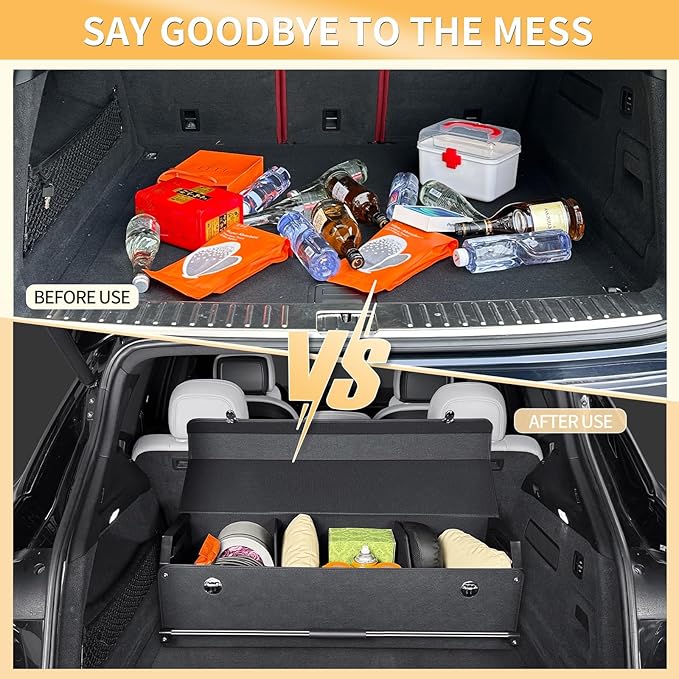 Trunk Organizer for SUV, Collapsible Leather Trunk Organizer for Car with Lid Car Storage for Sedans, Truck, Van, Jeep (Black,