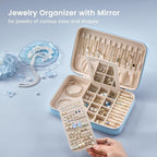 Lolalet Travel Jewelry Case for Women Girls, Travel Jewelry Organizer Box with Mirror & Clear Storage Bag, Small Portable Ear