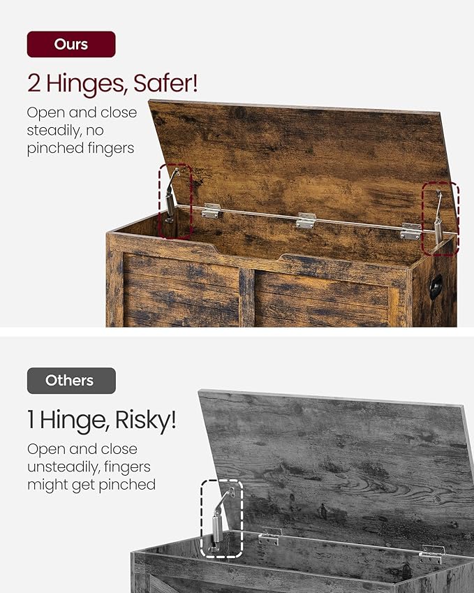 VASAGLE Storage Chest, Storage Bench with 2 Safety Hinges, Farmhouse Style, 15.7 x 39.4 x 18.1 Inches, for Entryway, Bedroom,