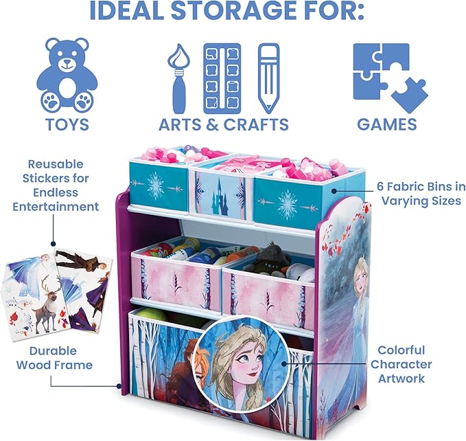 Disney Frozen II 6 Bin Design and Store Toy Organizer by Delta Children, Greenguard Gold Certified