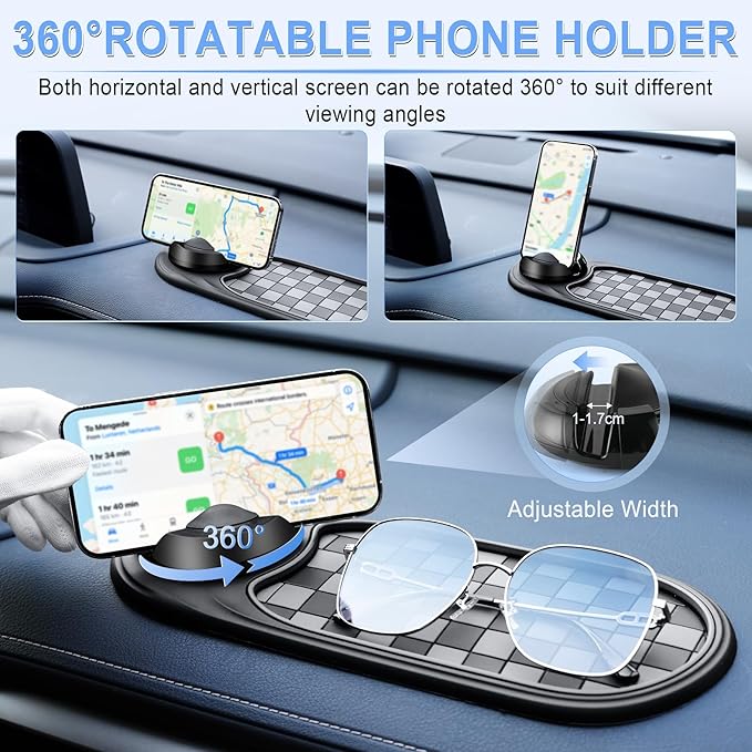 LivTee Multifunction Car Anti-Slip Mat, 360° Rotatable Multifunctional Car Dashboard Mobile Phone Holder with Temporary Parki