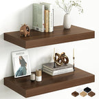 Fun Memories 12 Inch Deep Walnut Floating Shelf, 24 x 12 Rustic Wood Wall Shelf for Books, 2" Thick Deep Floating Shelf for S