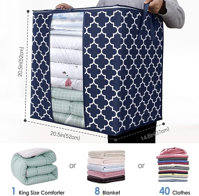 WISELIFE Storage Bags 3 Pack/100L Large Blanket Clothes Organization and Storage Containers for Comforters,Bedding, Foldable 