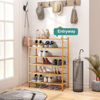 viewcare 6-Tier Bamboo Shoe Rack for Entryway, Stackable | Foldable | Natural, Shoe Organizer for Hallway Closet, Free Standi