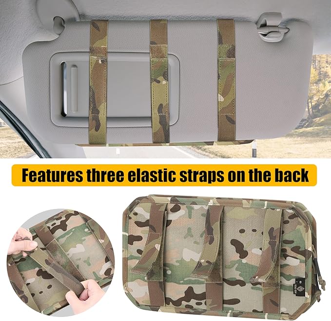Car Sun Visor Organizer, Tactical Sunvisor Organizers Storage Covers for Trucks, Molle Panel with Pockets Zipper Visor Storage Pouch Accessories, Fits Most Vehicles, SUVs & Jeeps (MC)
