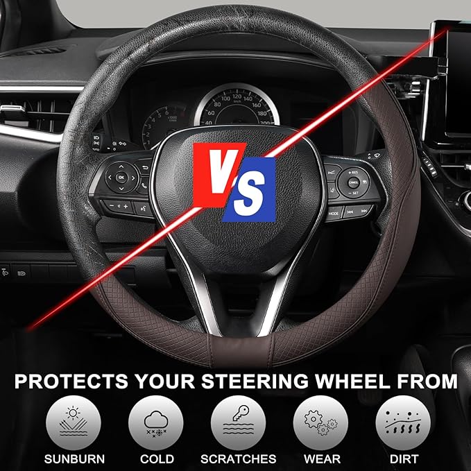 SEG Direct Steering Wheel Cover 14.5-15 inch (37-39 cm) Medium Size, Microfiber Leather, Non-Slip Comfortable Grip, Fits Cars