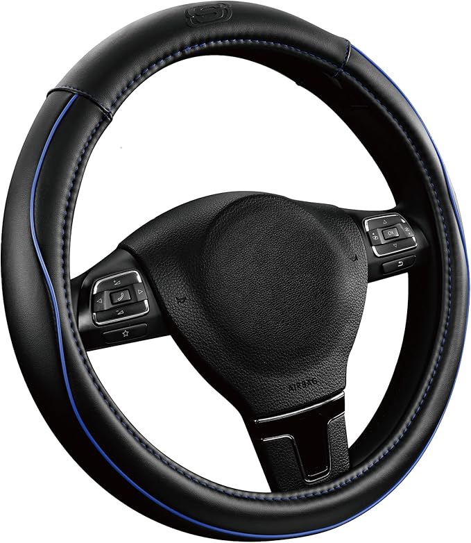 Skechers Memory Foam Steering Wheel Cover,Piping Microfiber Leather Steering Wheel Cover Sporty Universal Fit 14" 1/2-15" Car