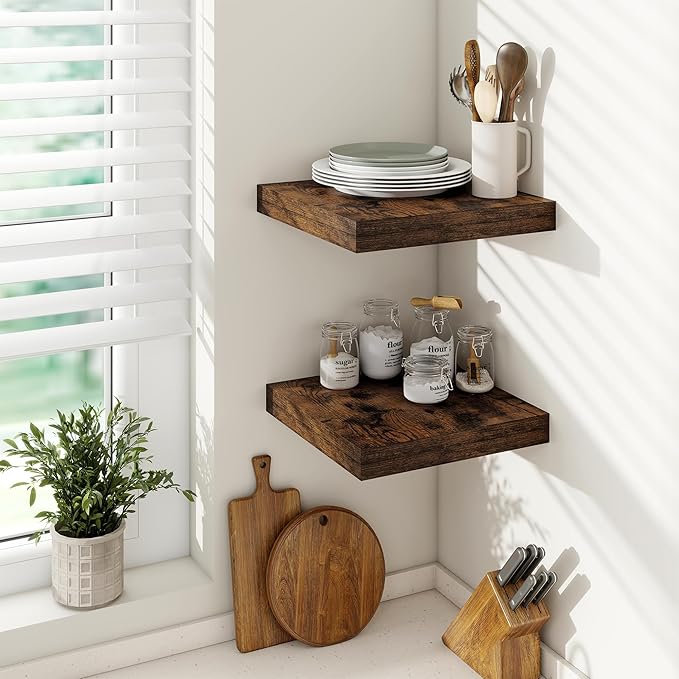 Vivelove 12" Deep Floating Shelves for Wall 12" Long, Wall Shelves for Living Room Bedroom Bathroom Kitchen Laundry Room, Far