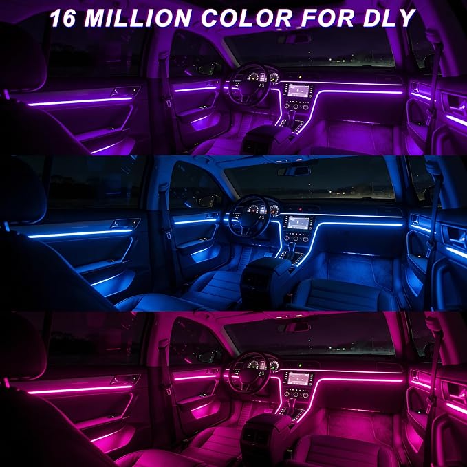 Interior Car LED Lights APP Control，Ambient Lighting Kit with 236" Fiber Optic，5 in 1 RGB Strip Lights，16 Million Colors Car Neon Lights, Sync to Music（USB）