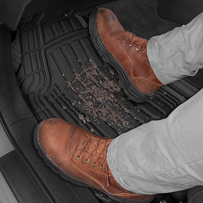 Cat® ToughRide™ Heavy-Duty 3 Piece Rubber All Season Floor Mats for Car Truck Van SUV, Black - Premium Trim to Fit Cars Floor Mat, All Weather Deep Dish Automotive Floor Mats, Total Dirt Protection