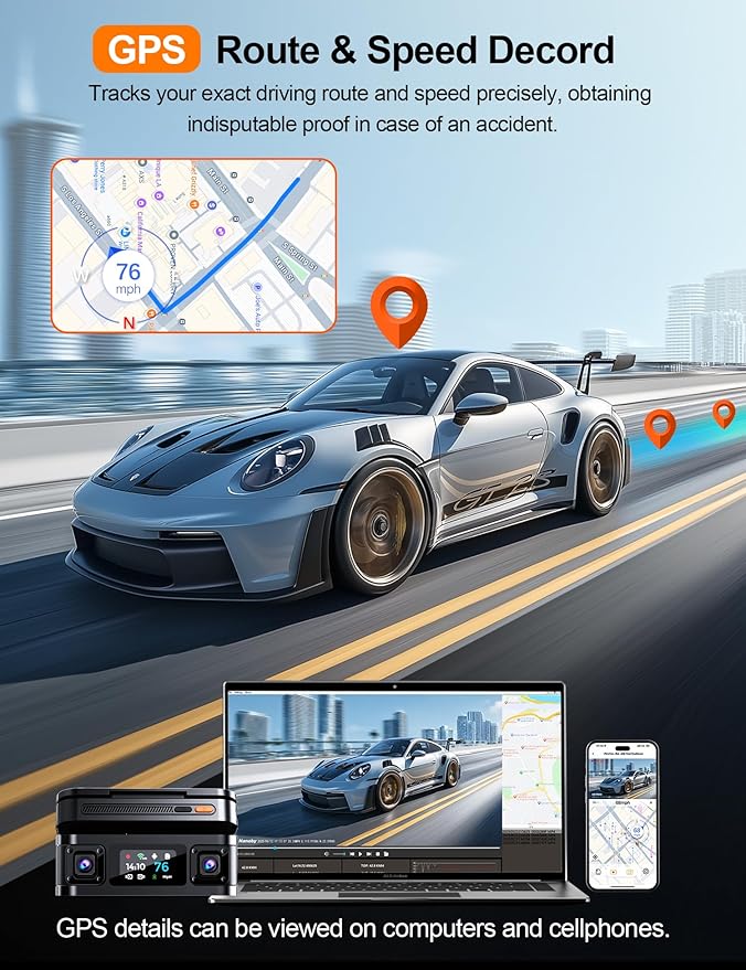 360° View 4K 4 Channel Dash Cam Front and Rear Inside Left Right, Built-in GPS, 5.8GHz WiFi, Car Dash Camera for Cars with Ap