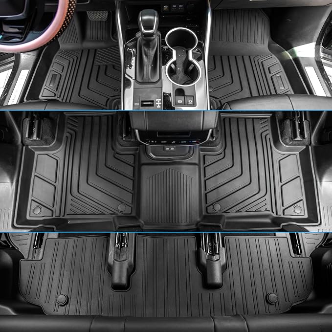 Bomely Floor Mats Compatible with 2020-2026 Toyota Highlander Cargo Liner Back Seat Cover Hybrid Fuel 2025 7 Seats Highlander Accessories (2020-2026,Floor Mats+Trunk Mat with Backrest Mat)