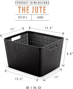 BINO | Woven Plastic Basket | Large (Black), 3-Pack | THE JUTE COLLECTION | Home Organization, Space - Saving Storage, Stylis