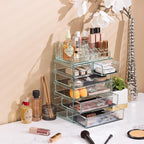 Sorbus Acrylic Makeup Organizer Set, 6-Drawer Vanity & Countertop Cosmetic Storage with Small & Wide Compartments, Teal Thril