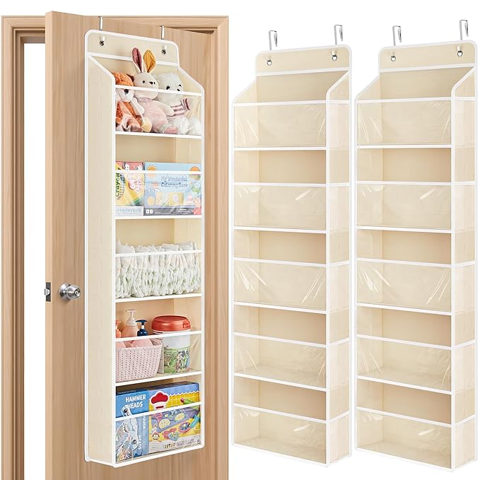 JARLINK 2 Pack Toy Stuffed Animal Storage, Over The Door Organizer W/Clear View Windows, 44lb Load, Baby Toy Storage Organize