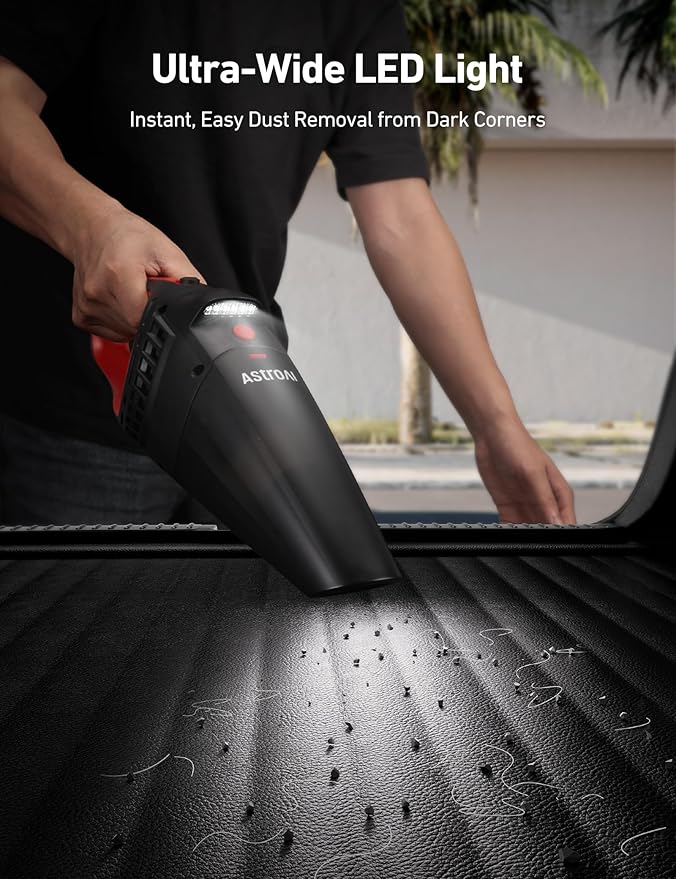 AstroAI Handheld Car Vacuum Cordless with Accessories, Portable Vacuum Cleaner with 12V DC Power, LED Light, Brush, Extended 