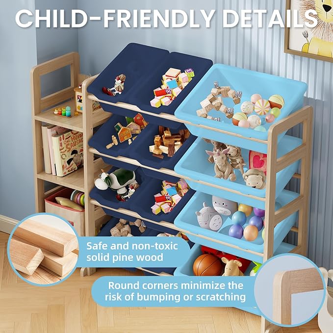 Toy Storage Organizer - Toy Organizers and Storage with Bookshelf, Toy Storage Shelf with 3 Shelves and 12 Storage Bins, Kids