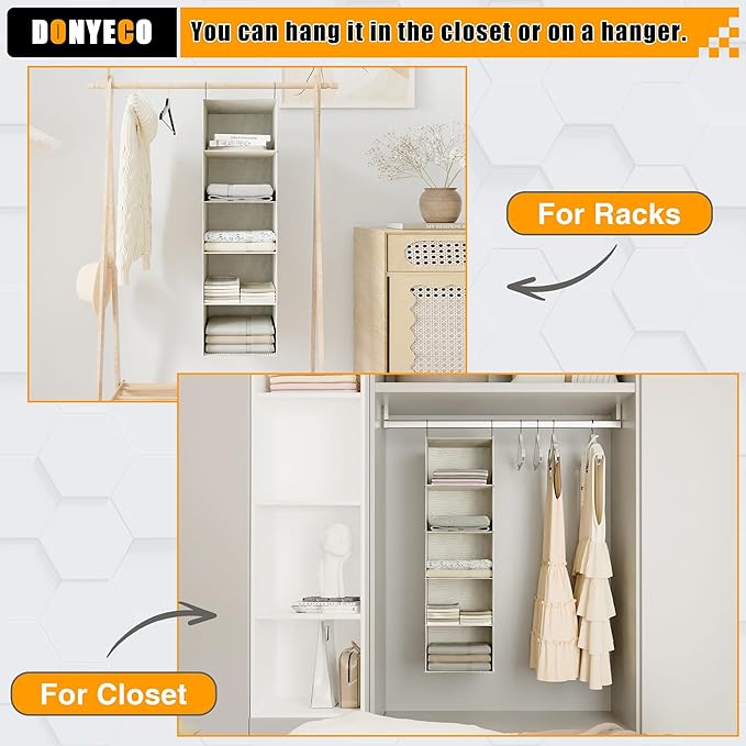 Hanging Closet Organizer, Easy Mount Foldable 5-Shelf Hanging Closet Wardrobe Storage Shelves, Clothes Handbag Shoes Accessor