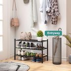 viewcare 3-Tier Black Bamboo Shoe Rack for Entryway, Stackable | Foldable | Natural, Shoe Shelf Storage Organizer for Hallway