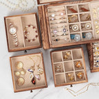 Poyilooo Jewelry Box Organizer, Solid Wood Jewelry Boxes for Women for Storage & Display Necklace Ring Earring Bracelet, Rust