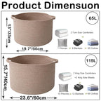 65L Extra Large Woven Cotton Rope Blanket Basket with Handles, Laundry Hamper Storage Bin for Pillows, Comforters,Clothes, To