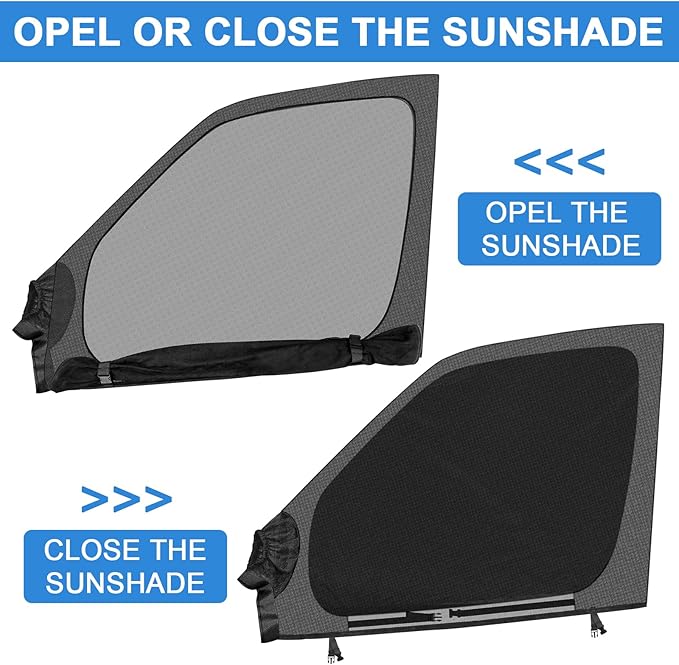 Double Layers Side Window Sunshade Magnetic Bug Screen for Front Doors, Pair Window Bug Screen & Sunshade Curtain Compatible with Mercedes Sprinter 2007-2025
