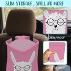 Car Garbage Bag Cute White Alpaca in Glasses Drawstring Car Trash Bag Hanging for Back Seat with Adjustable Buckle Canvas Vehicle Trash Can Easy-to-Install