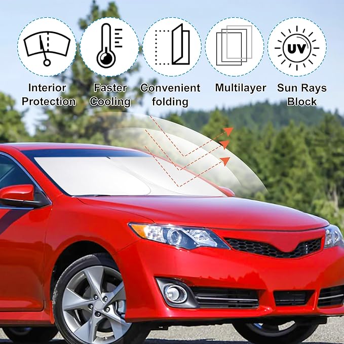 Front Windshield Sun Shade Foldable Car Front Window Sun Shade Windshield Shade Custom Fit for 2012-2017 Toyota Camry Block UV Rays Heat Keep Car Cooler